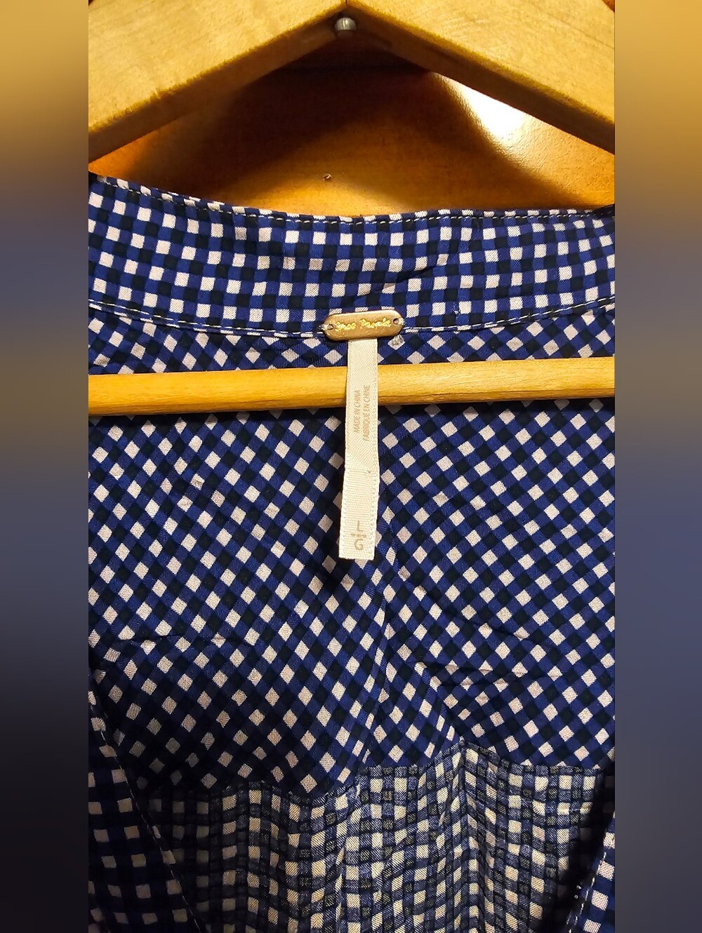 Free People Pippa Short Sleeve Mini Dress Blue Gingham Romantic L Autumn - Picture 3 of 6
